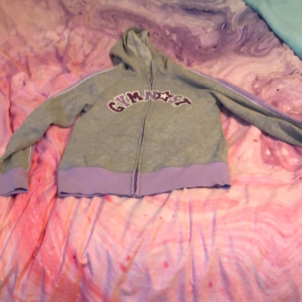 Gray and purple gymnastics jacket